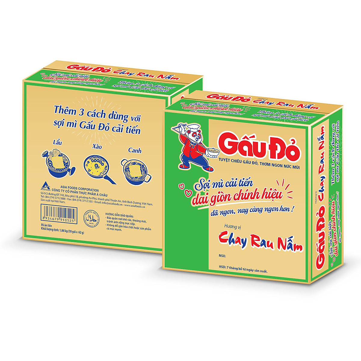 Thùng 30 Gói Mì Gấu Đỏ Chay Rau Nấm 63g