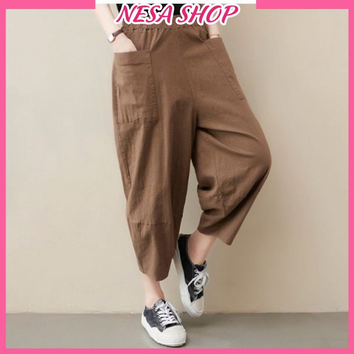 Quần nữ ống rộng lưng chun NeSa Shop, quần kiểu nữ form rộng bigsize chất liệu cao cấp mềm nhẹ mát QNH.65
