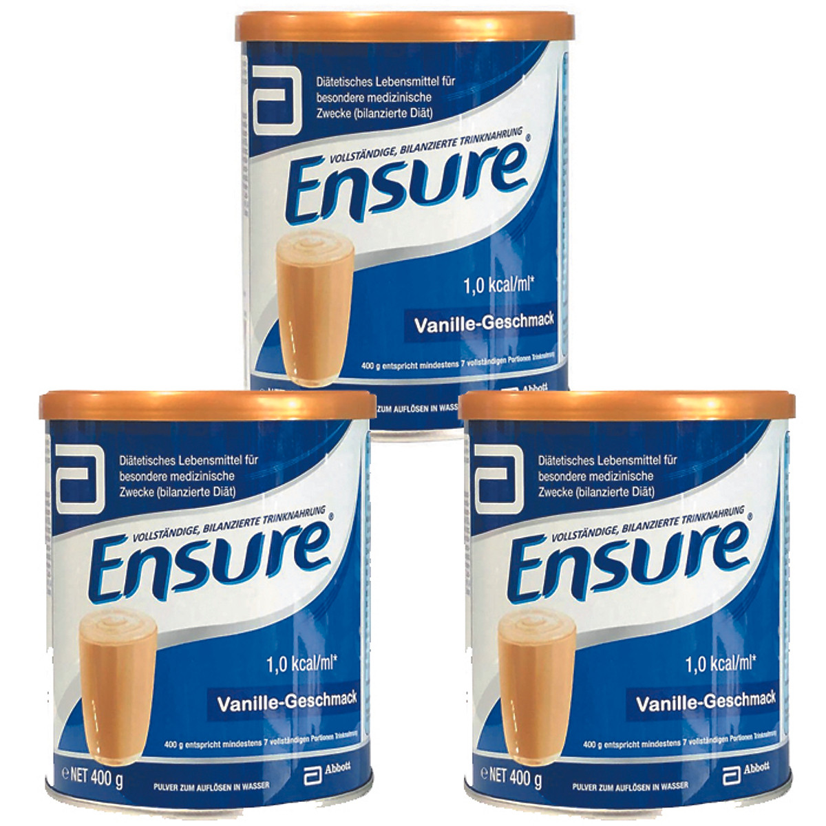 Combo 3 Hộp Sữa bột Ensure Powder Vanille-Geschmask 400g - Nhập khẩu Đức, hỗ trợ bổ sung vitamin khoáng chất cần thiết, hồi phục sức khỏe người ốm, bổ sung canxi, cải thiện các vấn đề về xương khớp, cải thiện đường ruột và các vấn đề về tiêu hóa