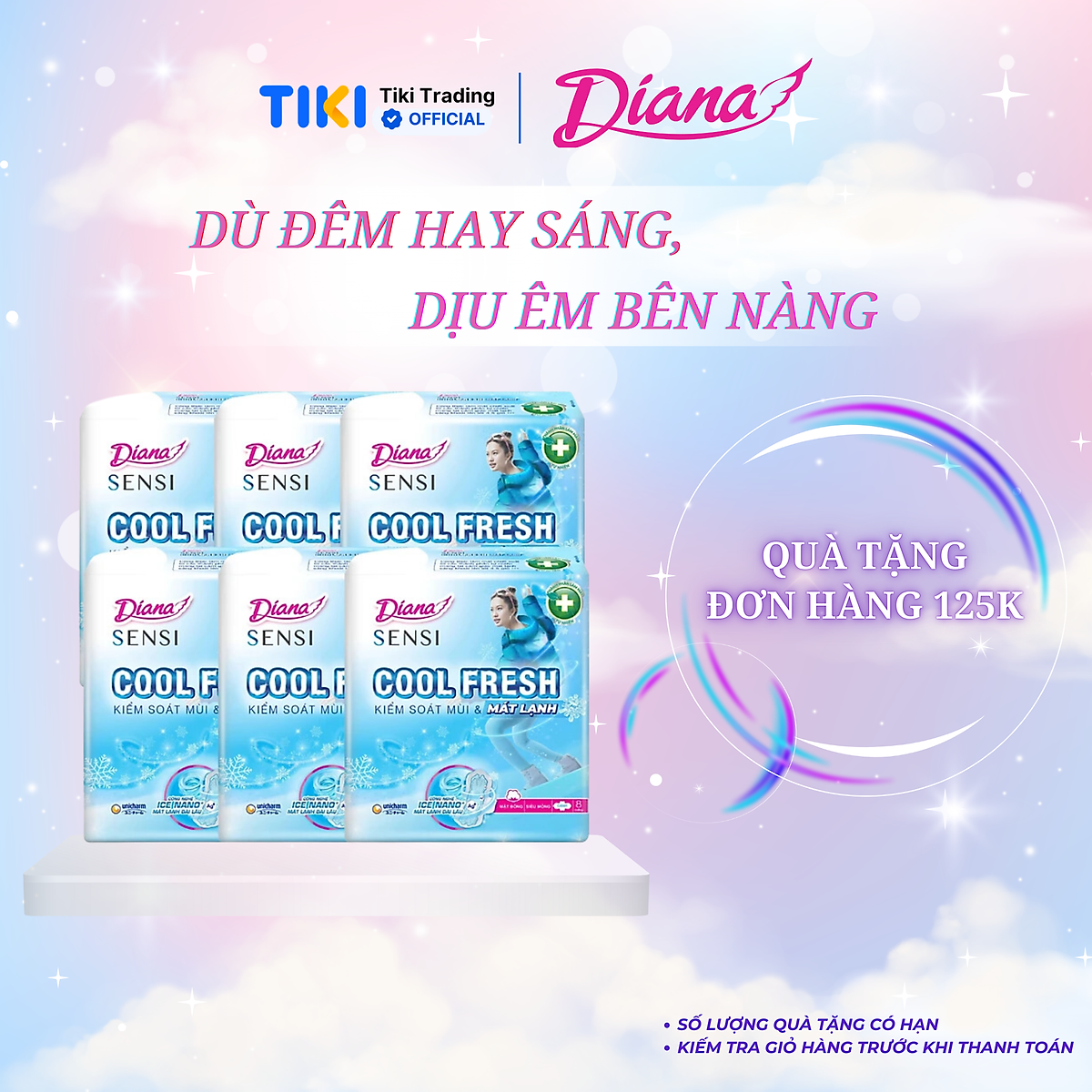 Bộ 6 Gói Băng Vệ Sinh Diana SenSi Cool Fresh Siêu Mỏng Cánh (8 Miếng/Gói)
