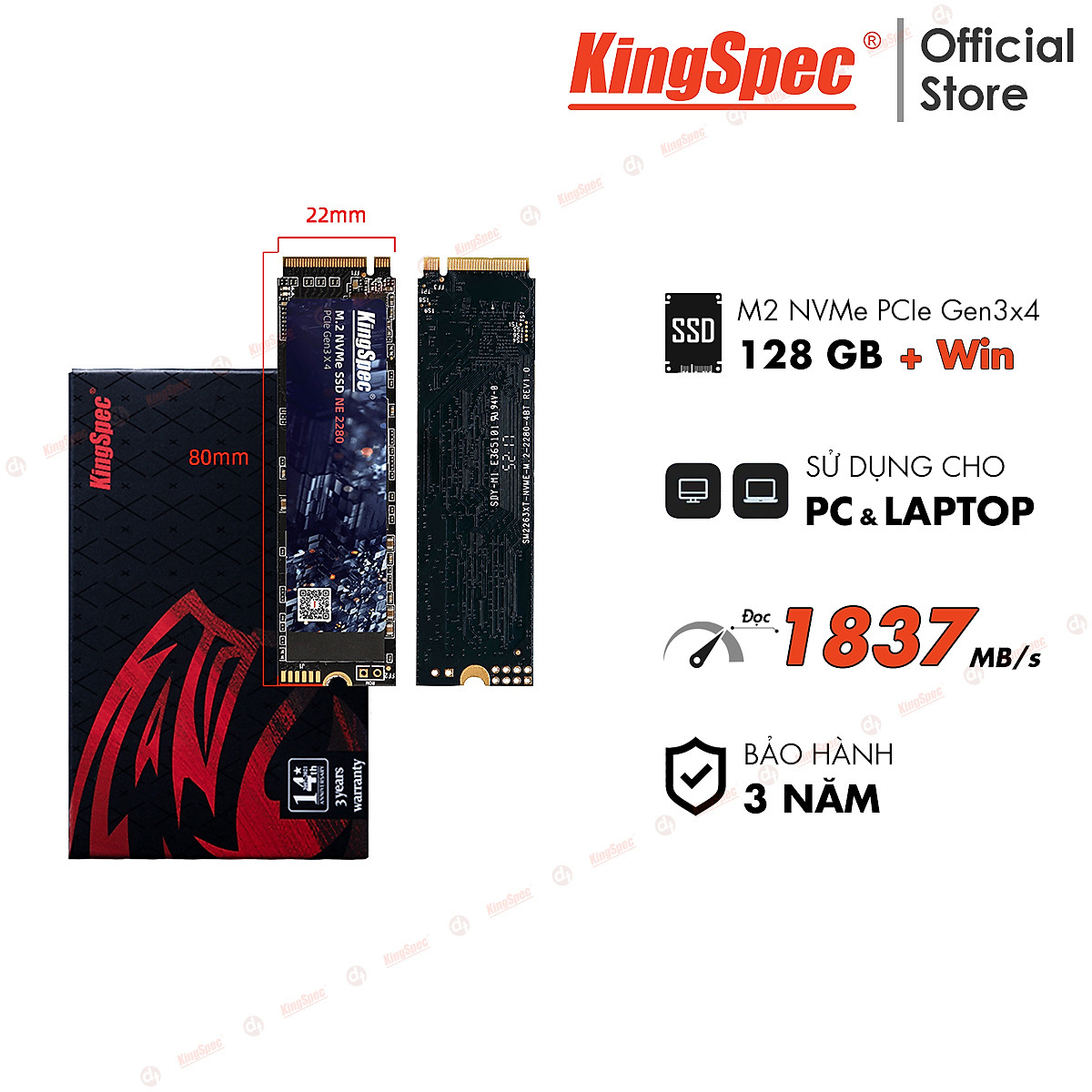 Ổ cứng SSD KingSpec 128GB M2 cài sẵn Win 10 / 128G PCIe NVMe - Hàng Chính Hãng