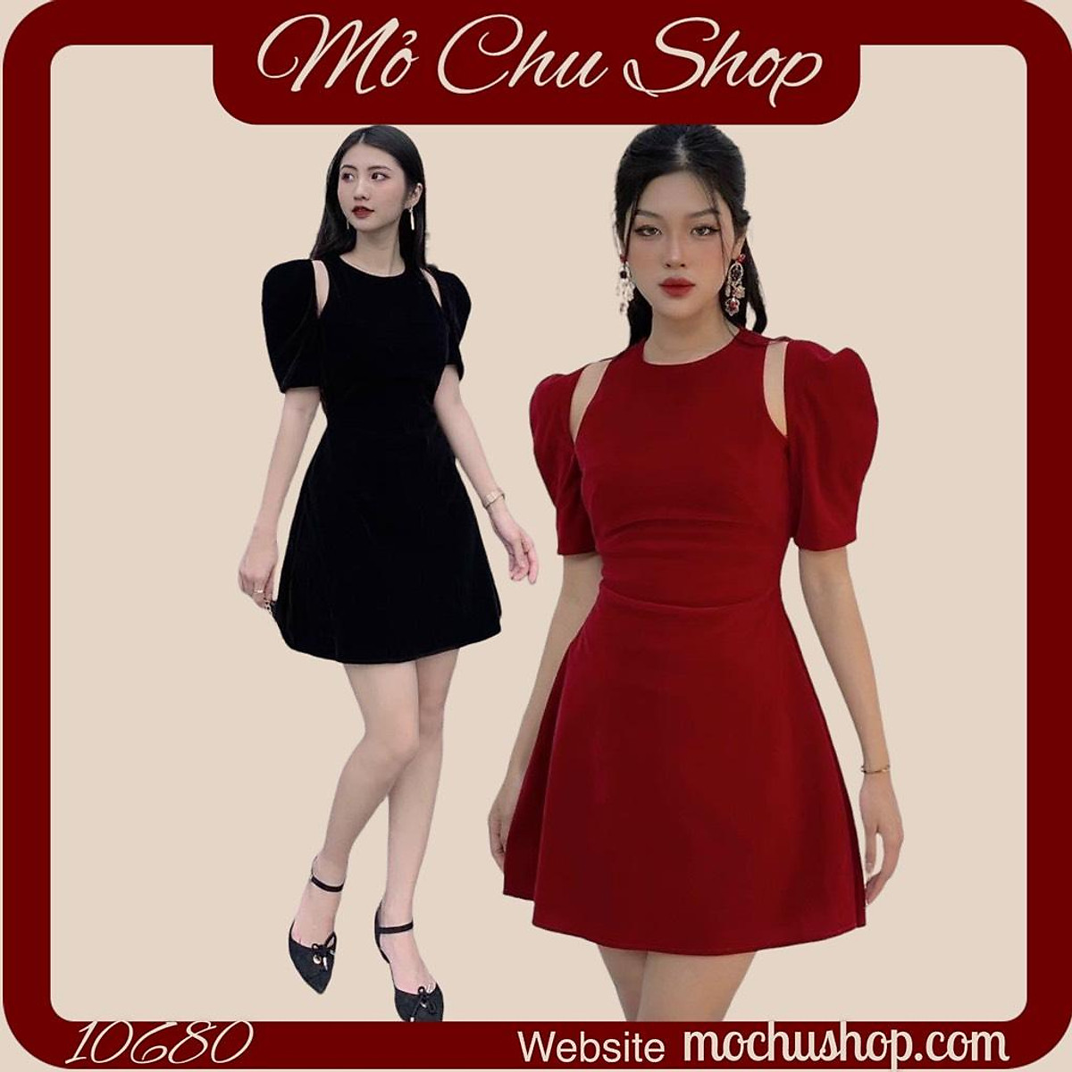Đầm Váy Nhung Khoét Vai Dáng Chữ A Mặc Đi Chơi Noel Tết