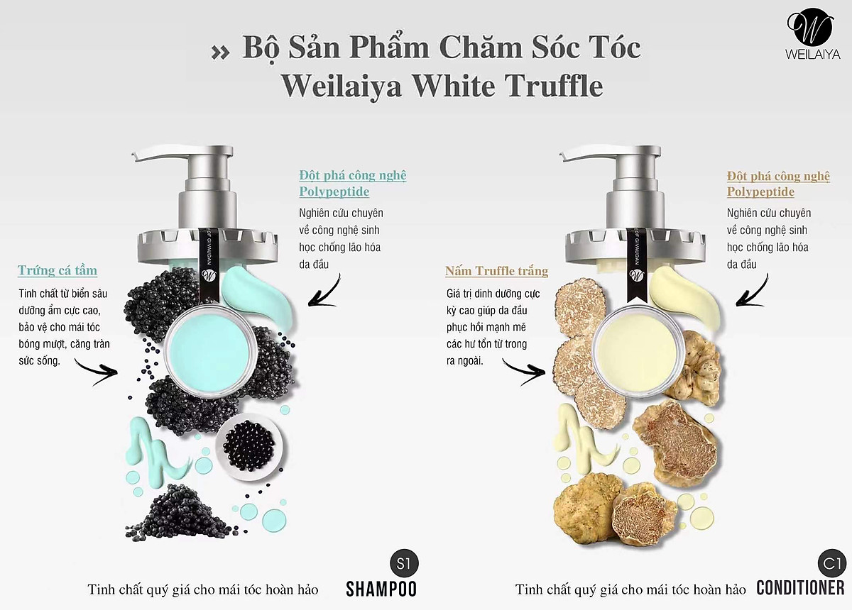 Bộ dầu gội phục hồi đa tầng Nấm Truffle Weilaiya 450ml