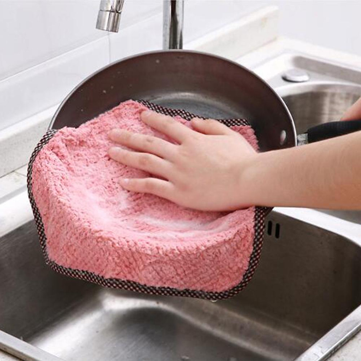 2 Pcs Absorbent Microfiber Kitchen Cleaning Cloth Hangable Coral Fleece  Dish Cloth Kichen Rag Tool