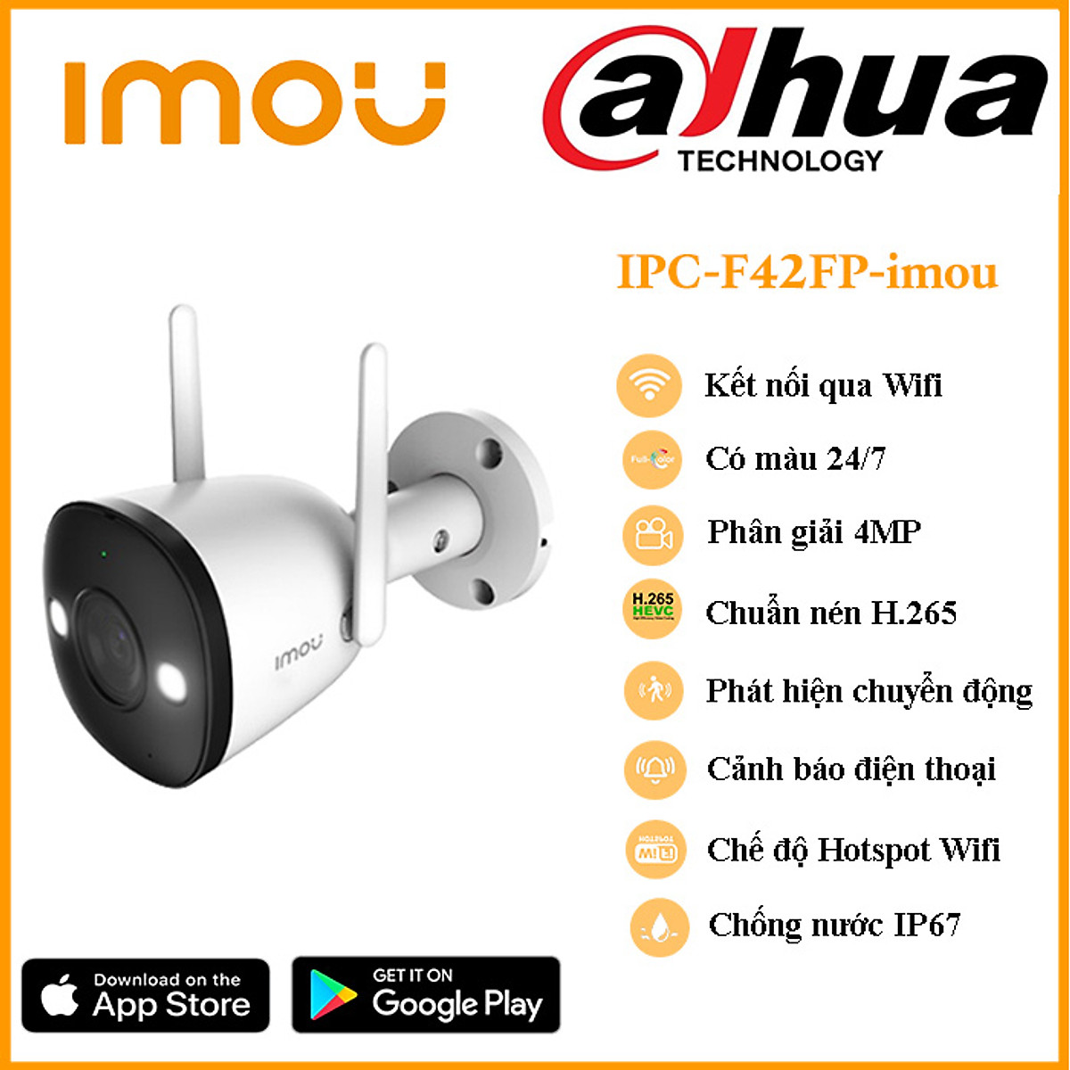Camera IP Wifi Ngoài Trời Imou F22P Bullet 2C Full HD 1080P Tặng Phíc Cắm Âm - Hàng Chính Hãng