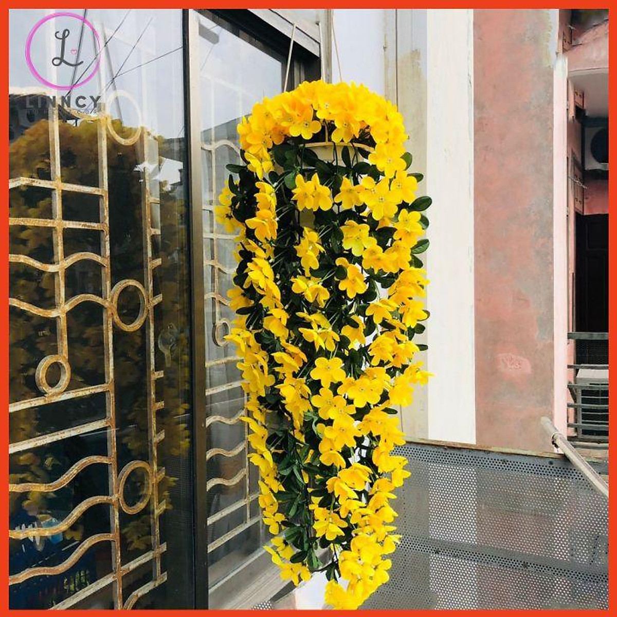 Giỏ Hoa Treo Tường Chậu Hoa Giả Dài 80cm Trang Trí Ban Công Lối Đi Tuyệt Đẹp Cắm Sẵn Y Hình