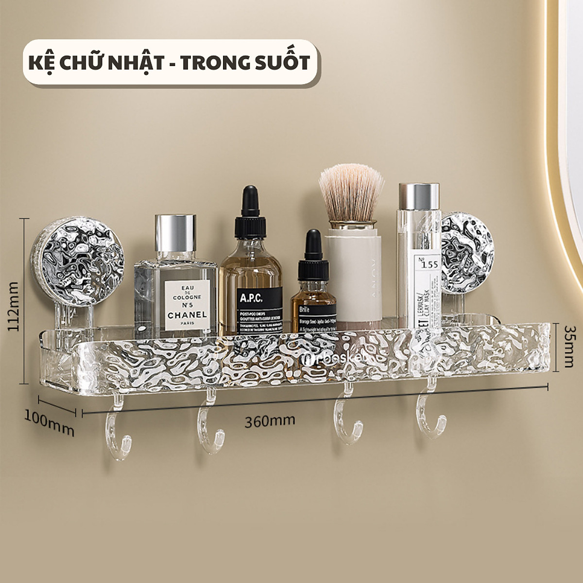 Kệ Để Đồ Nhà Tắm Hút Chân Không Dán Tường, Không Khoan Tường, Sang Trọng, Chịu Lực, Có Móc Treo Đi Kèm Giao Màu Ngẫu Nhiên