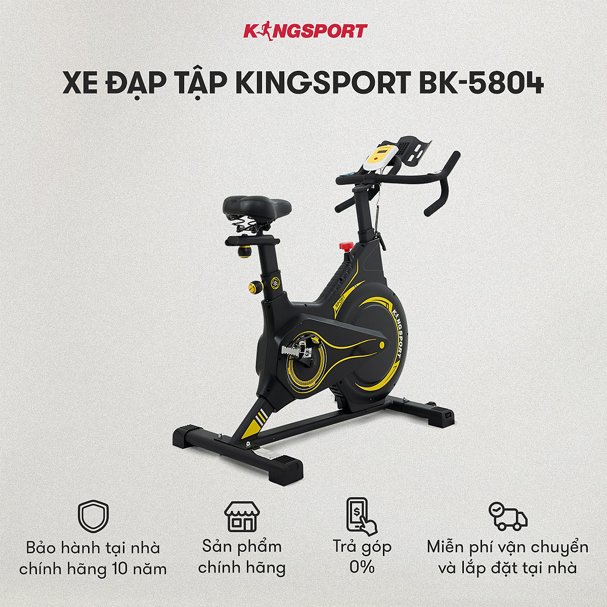 Xe đạp tập KINGSPORT BK-5804 kháng lực từ tính, tích hợp đồng hồ đo lường chỉ số, cân nặng phù hợp từ dưới 100-110kg