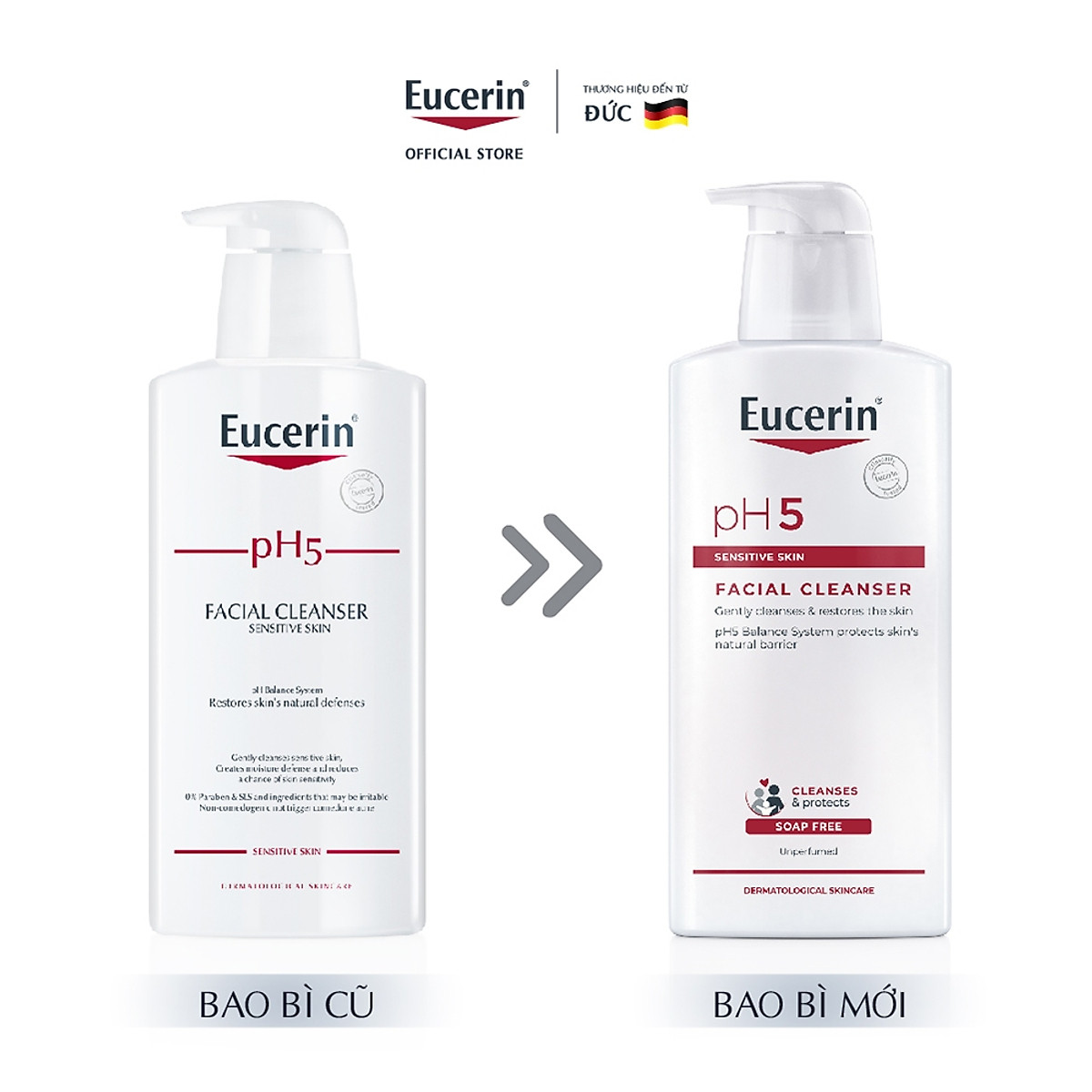 Sữa rửa mặt không gây kích ứng cho da nhạy cảm Eucerin pH5 Facial Cleanser 400ml