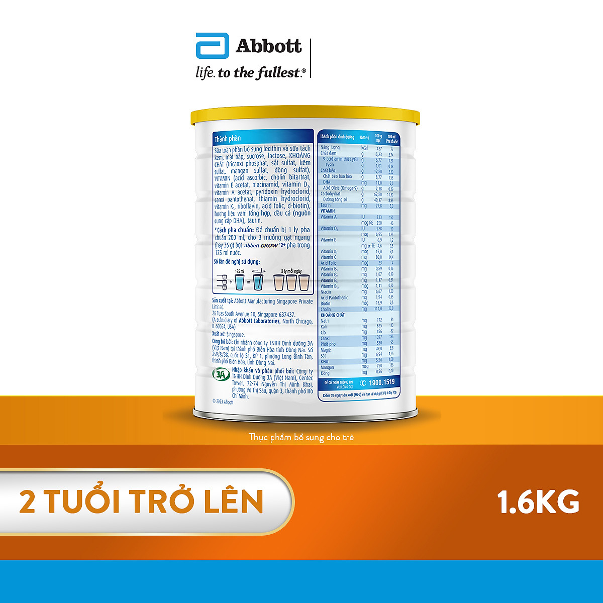 Sữa Abbott Grow 2+ 1.6kg cho trẻ từ 2 tuổi trở lên