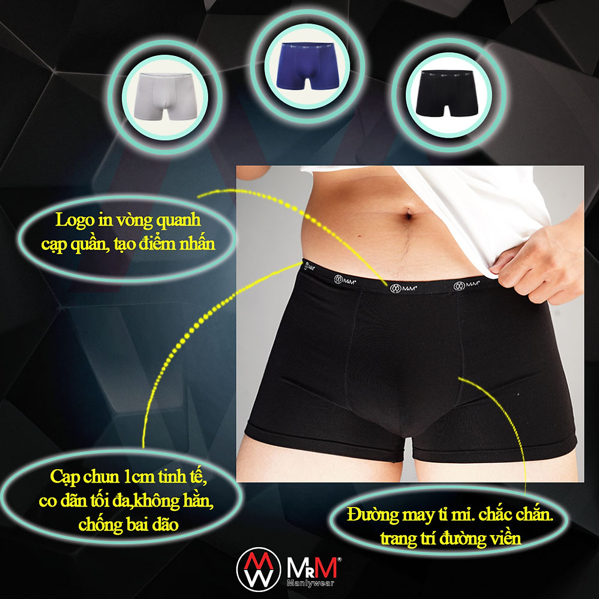 Combo 3 Quần Sịp Đùi Nam Quần Lót Nam Boxer Sợi Tre Mềm Mịn Siêu Thoáng Mát, Co Giãn 4 Chiều Cạp Nhỏ MRM FASHION