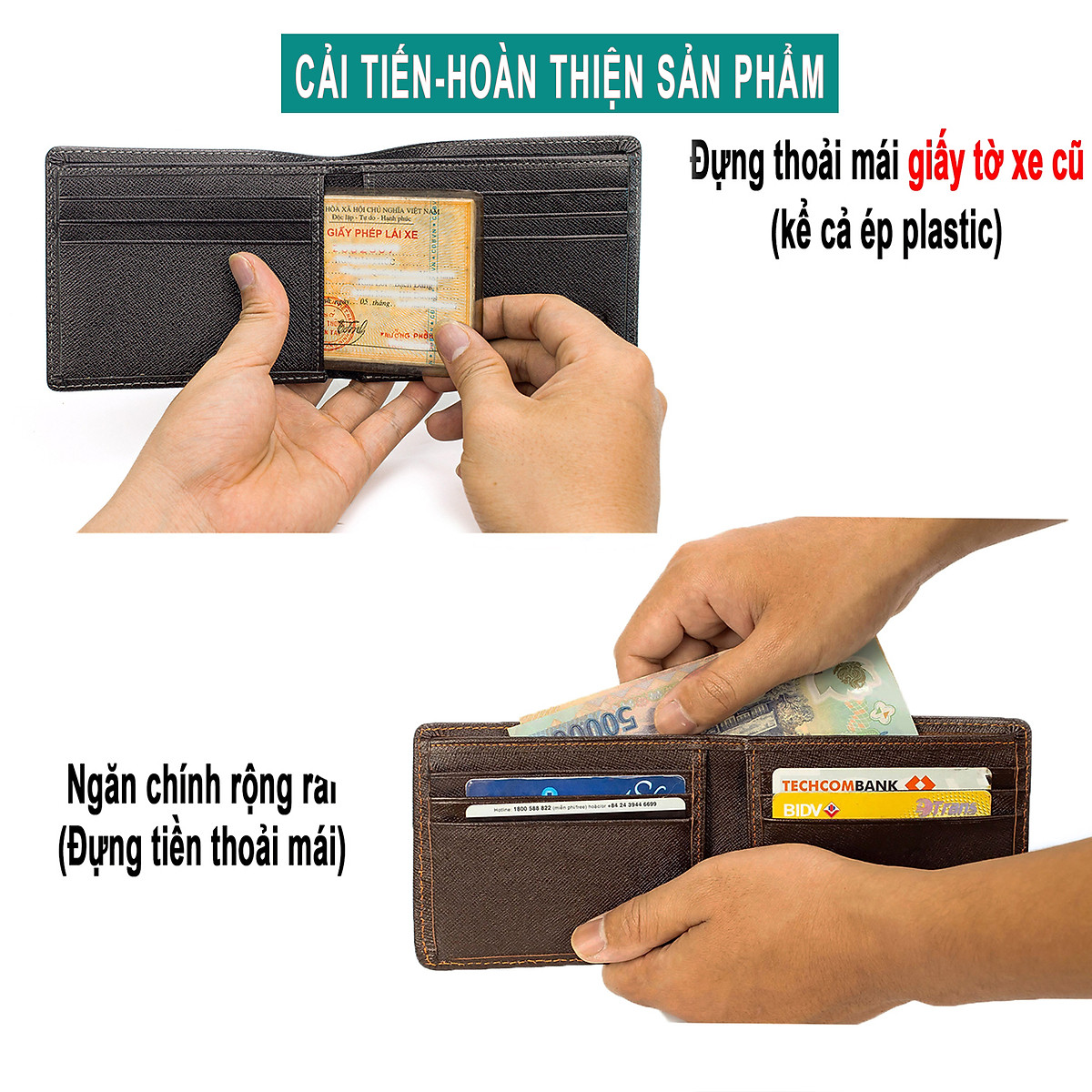 Ví nam, bóp nam da bò Saffiano Bụi Leather V140 - Bảo hành 12 tháng