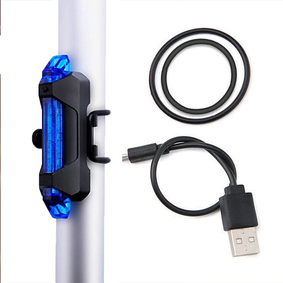 Đèn Pha Cho Xe Đạp Siêu Sáng Chống Nước Sạc Điện USB (Kèm Chân Đế) Và Đèn Sau Hậu Cảnh Báo (Màu Xanh) Xe Đạp Gắn Đuôi Mai Lee