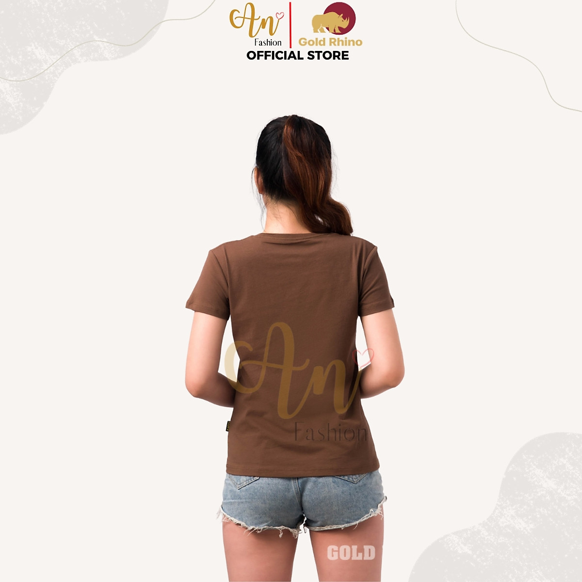 Áo Thun Nữ Cổ Tròn Kháng Khuẩn, Mềm Mịn, Thoáng Mát Màu NÂU Mộc Mạc - Gold Rhino