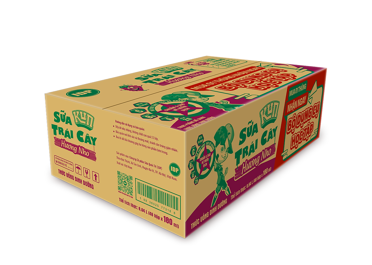 Thùng 48 Hộp Sữa Trái Cây Hương Nho KUN 180ml/hộp(thẻ cào)