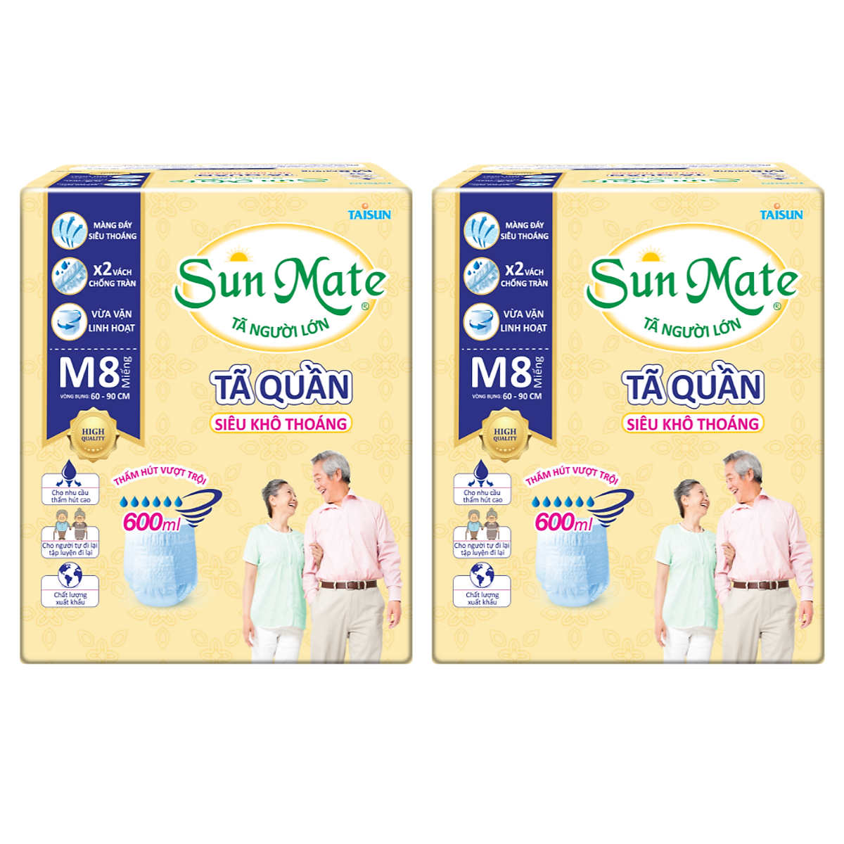 Combo 2 Gói Tã Quần Người Lớn Sunmate Khô Thoáng M8 (8 Miếng/ Gói)