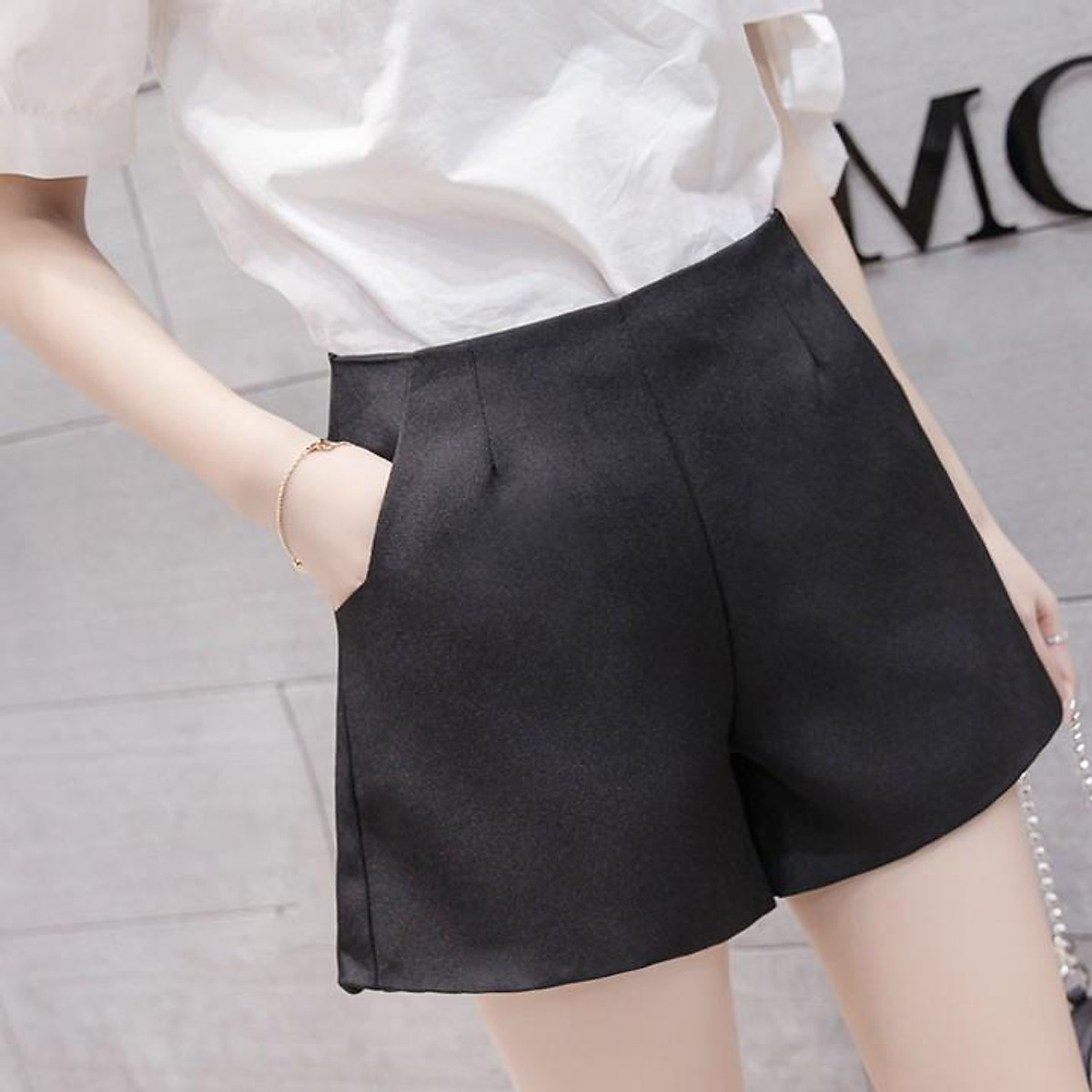 Quần short nữ lưng cao hàng nhập cao cấp (màu đen - kèm hình thật shop chụp)