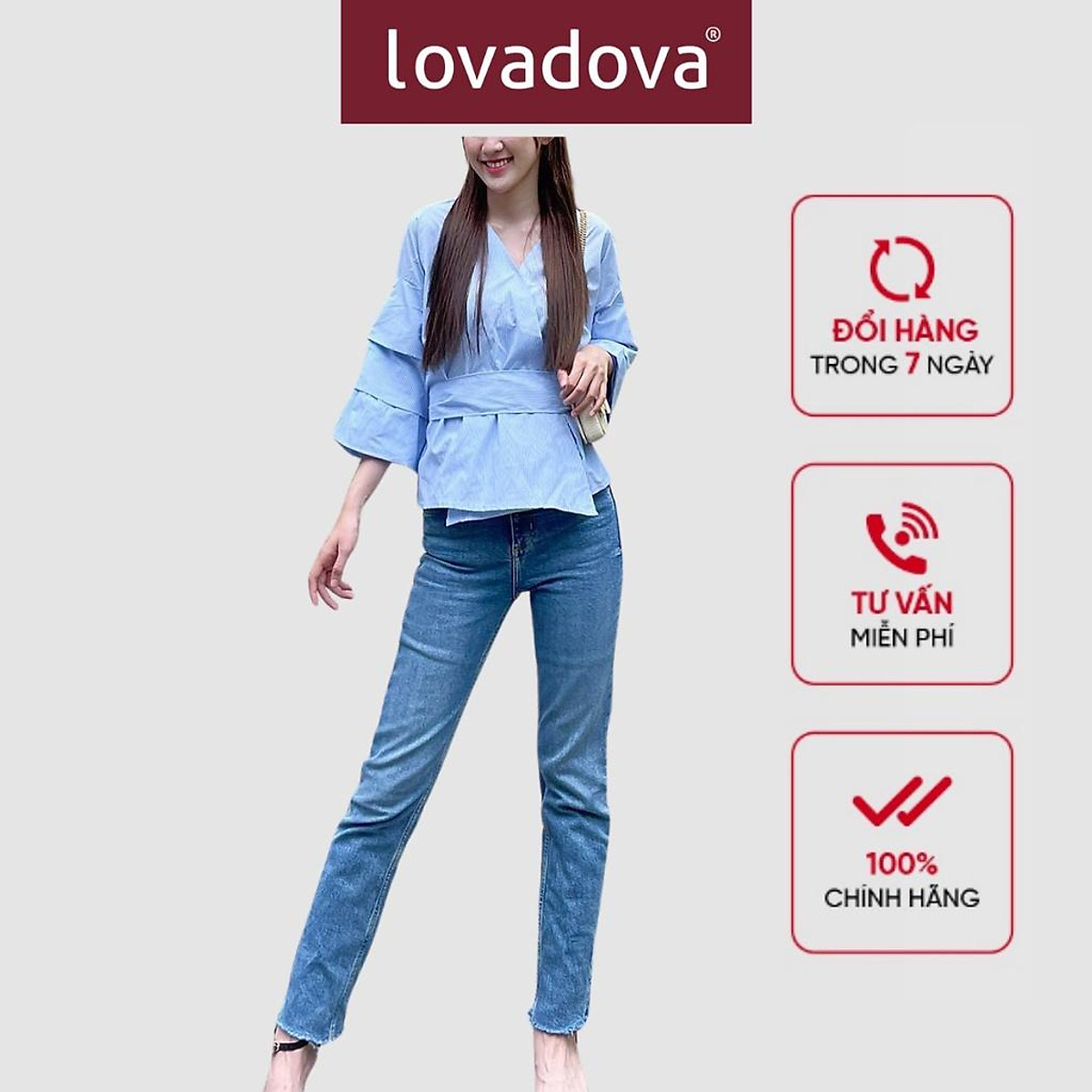 Áo Kiểu Nữa, Dài Tay, Cách Điệu Áo Đắp Chéo, Nơ Thắt Giữa Eo, Tay Áo Áo Kiểu Nữa, Dài Tay, Cách Điệu Áo Đắp Chéo, Nơ Thắt Giữa Eo, Tay Áo