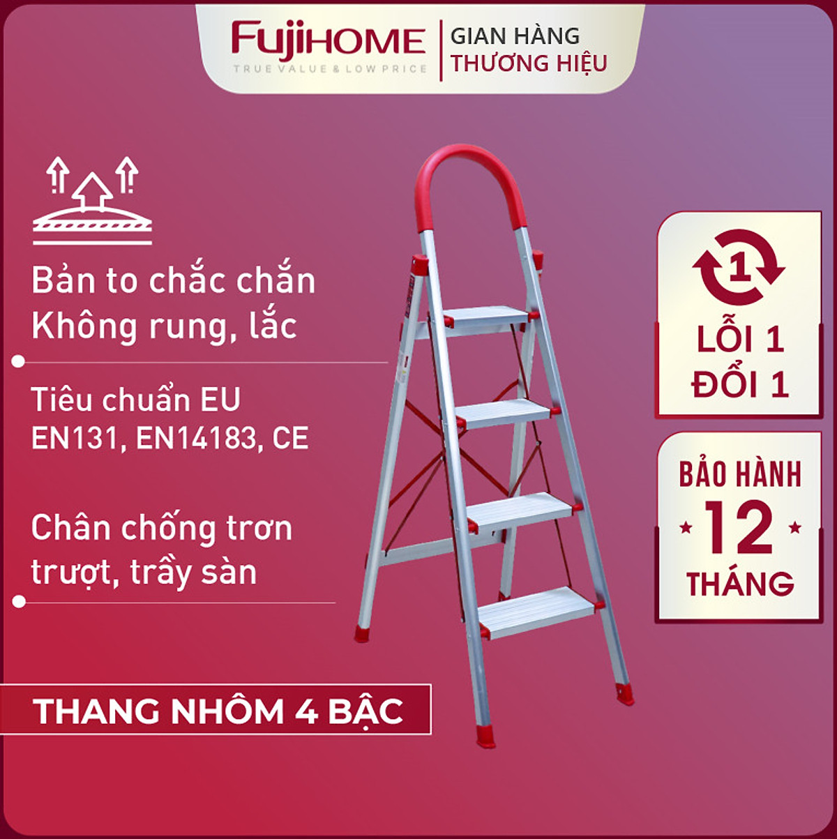 Thang nhôm ghế 4 bậc Nikita NKT-DL04 giá rẻ | Thang Nhôm Ghế Tay Vịn |  thangnhom24h.com