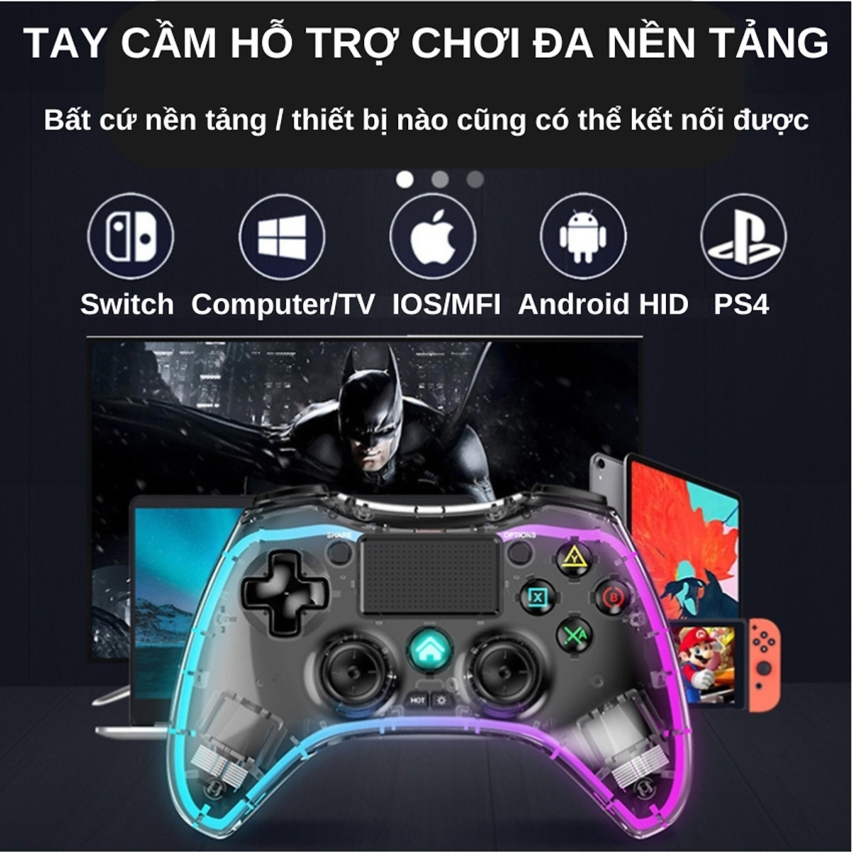 Tay cầm chơi game không dây Bluetooth P05 LED RGB tương thích đa ...