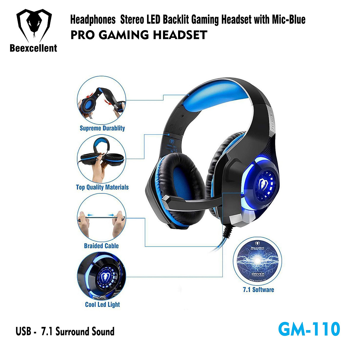 Tai Nghe Chụp Tai Beexcellent GM-110 7.1  LED Gaming - HN - HÀNG CHÍNH HÃNG