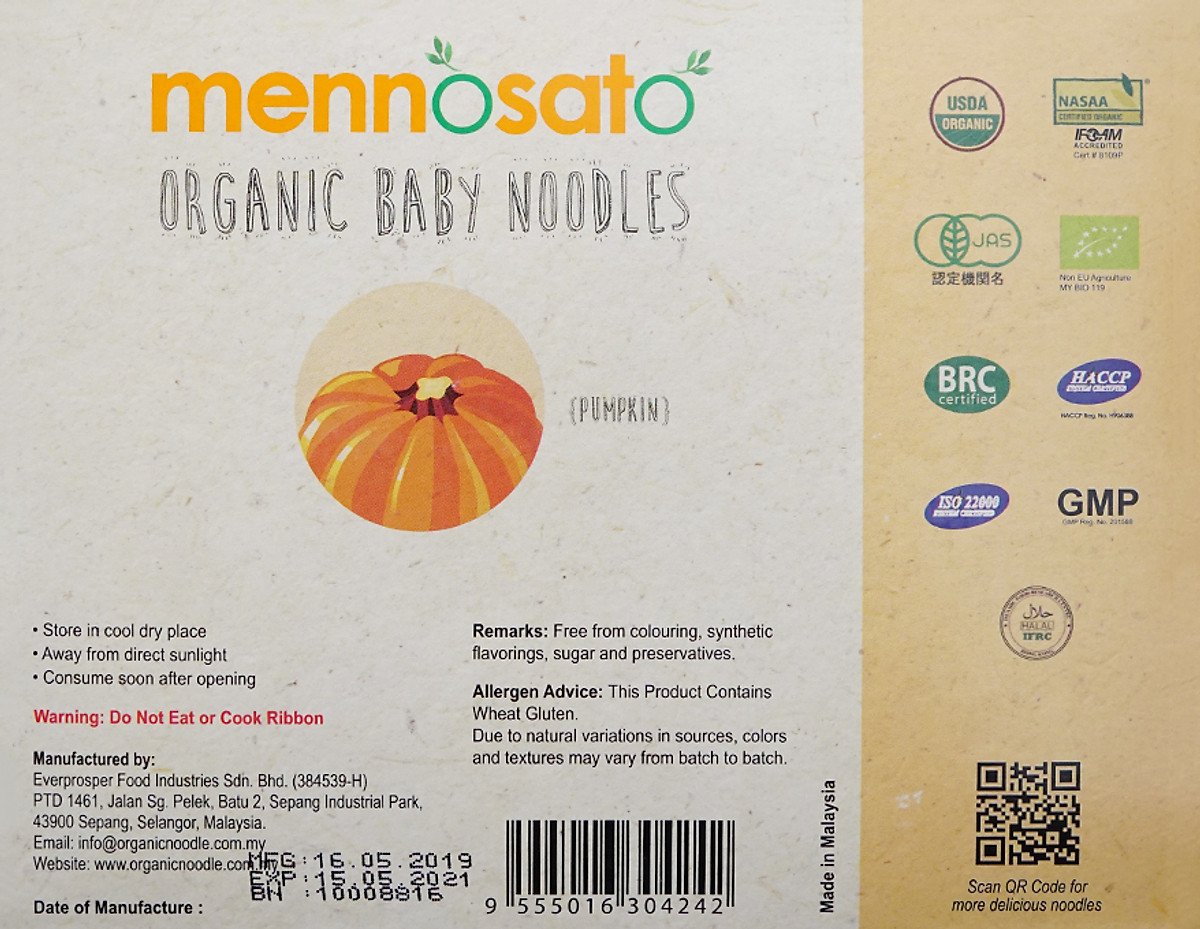 MÌ ăn dặm hữu cơ cho bé vị bí ngô 200g Men No Sato