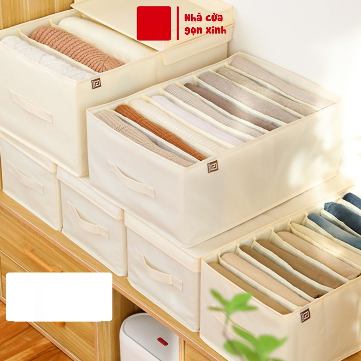 Bộ 2 hộp đựng đồ chia 7 ngăn sắp xếp quần áo dododios - Hộp vải đa năng HQ2 tiện ích, chất liệu cao cấp, phong cách Nhật Bản sang trọng