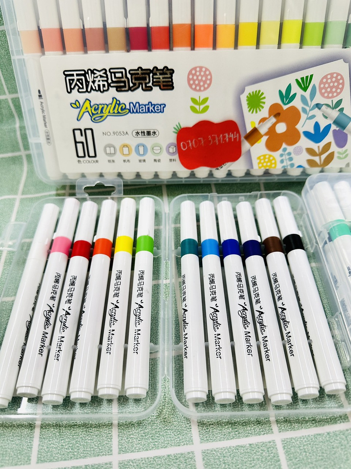 Bút Lông Màu Acrylic Marker 12/24/36/48/60 Màu Hàng Cao Cấp An Toàn Màu Sắc Tươi Sáng Vẽ Được Trên Nhiều Chất Liệu