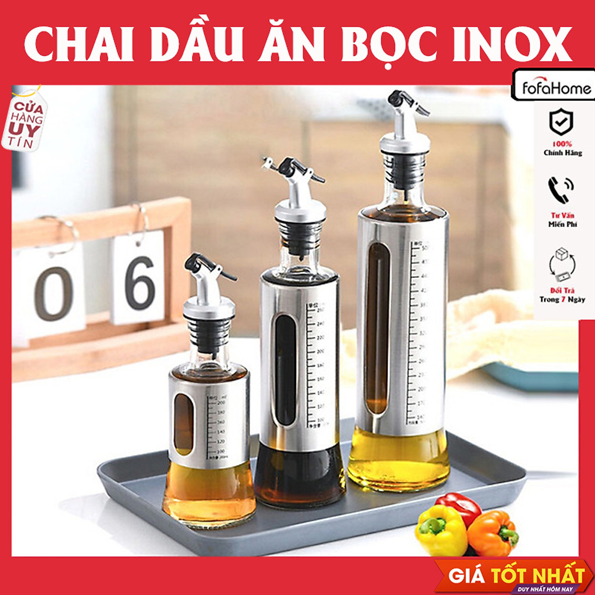 Chai Đựng Dầu Ăn Nước Mắm, Bình Thủy Tinh Bọc Inox Cao Cấp Chai Đựng Gia Vị Thủy Tinh Bọc Inox 304,Bình Rót Dầu Ăn, Nước Tương, Nước Mắm 200/300/500ml