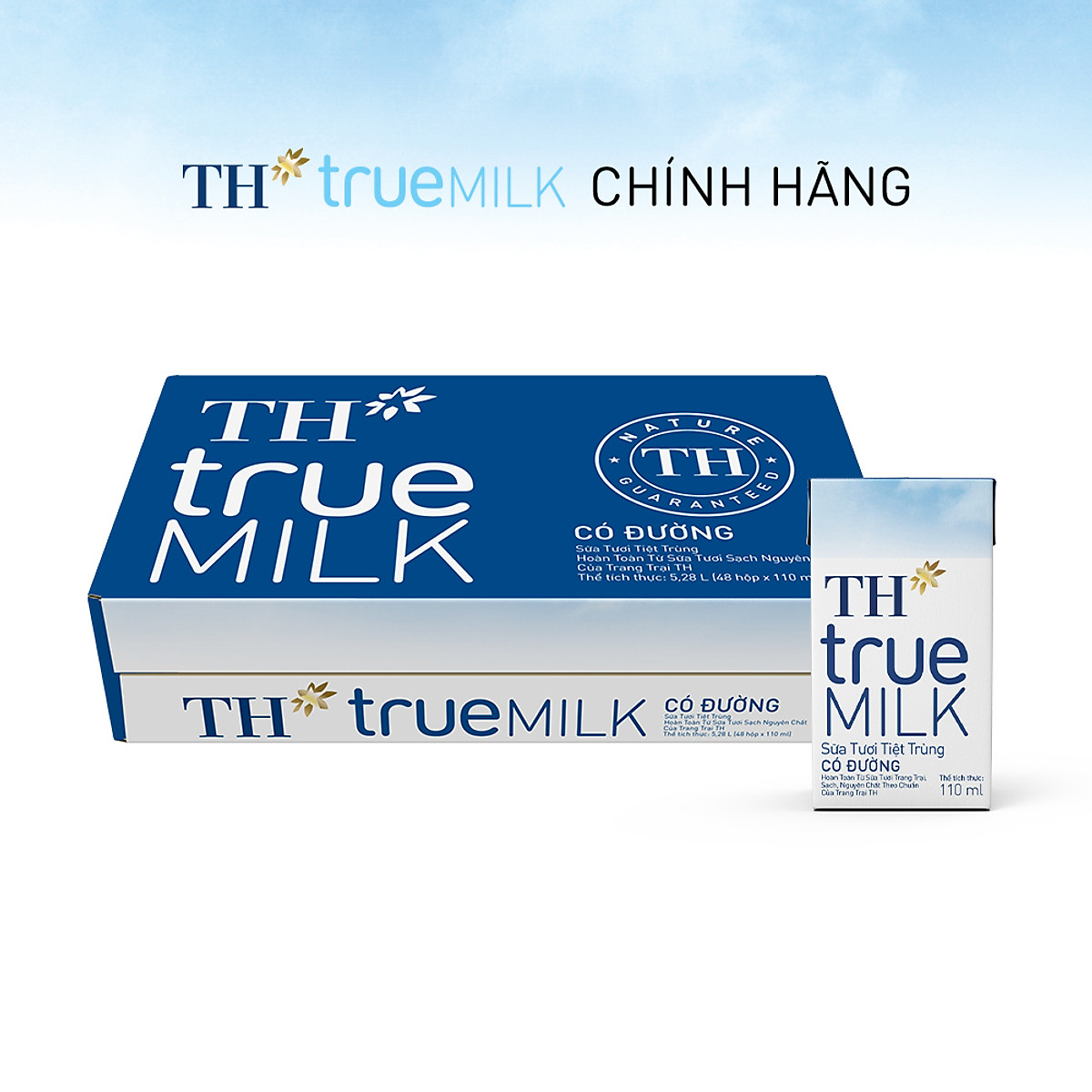 Thùng 48 hộp sữa tươi tiệt trùng TH true MILK có đường 110 ml (110 ml x 48)