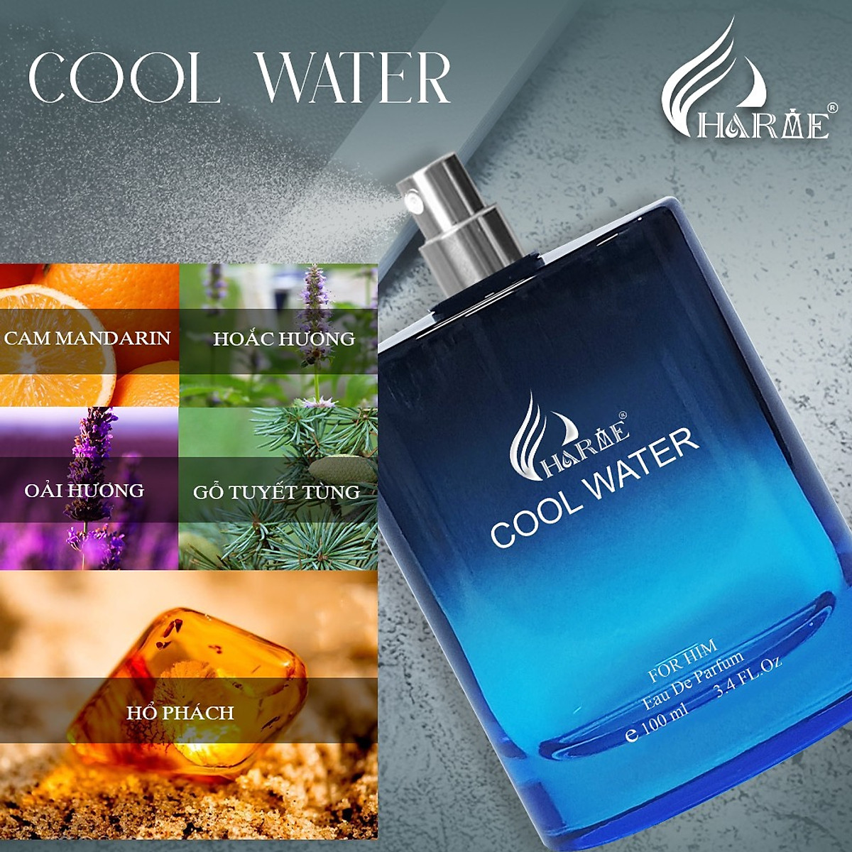 Nước Hoa Nam CHARME COOL WATER 100ml 2024 Lưu Hương Lâu Phóng Khoáng, Nam Tính_Nước Hoa Chính Hãng