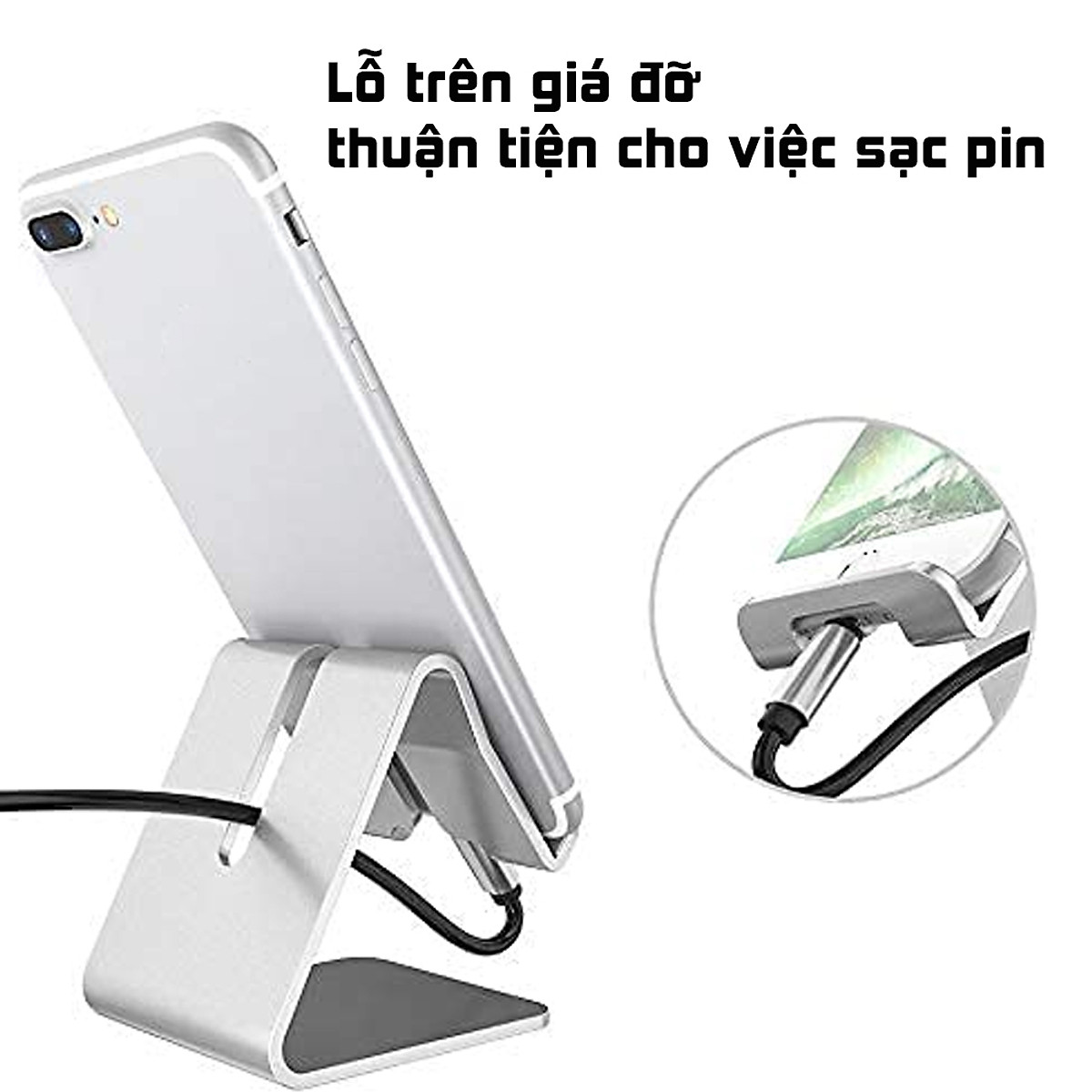 Giá đỡ điện thoại để bàn, Máy tính bảng đa năng Hợp Kim Nhôm dành cho tất cả điện thoại thông minh - Hàng Chính Hãng PKCB