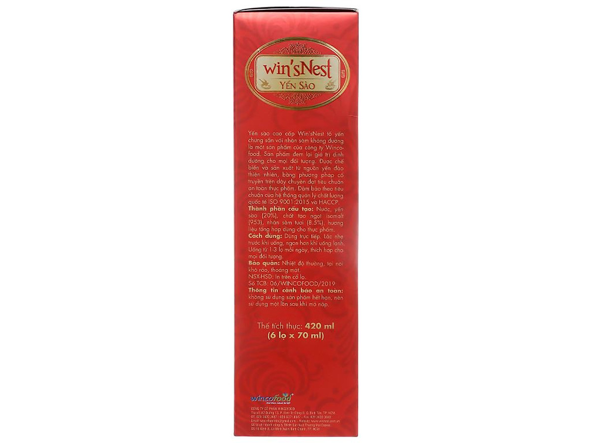 Yến Sào Win'snest Tổ Yến Chưng Sẵn Nhân Sâm Không Đường 20% (6 Lọ/Hộp) Món quà sức khỏe (KÈM TÚI)
