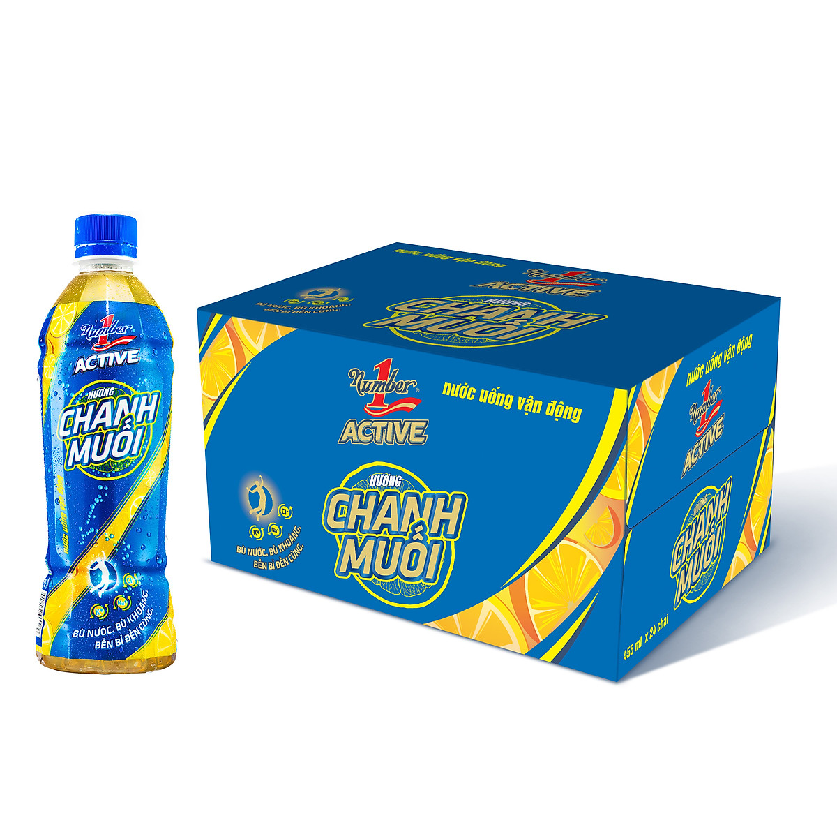 Thùng 24 chai Nước uống vận động Number 1 Active hương chanh muối chai PET 455 ml