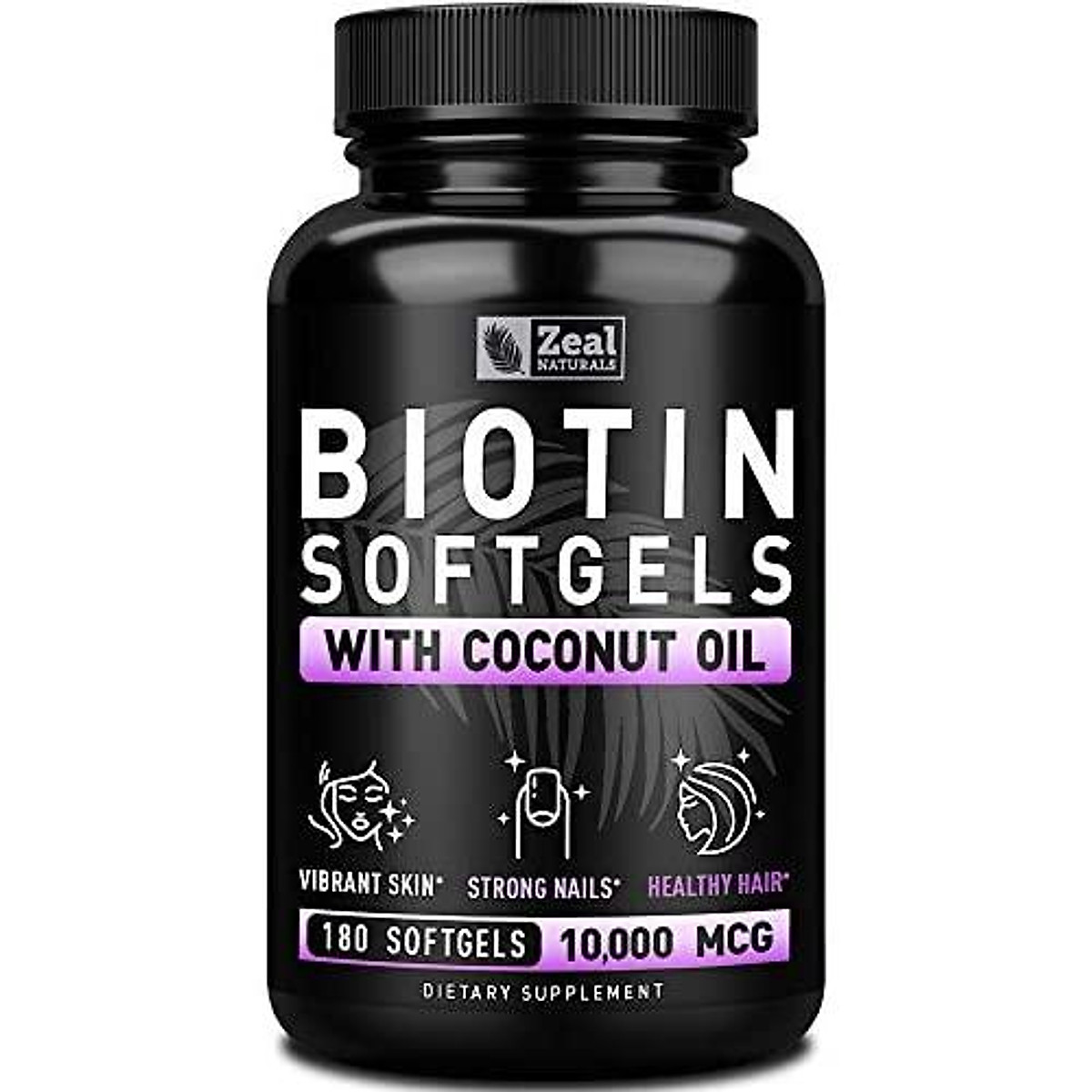 Pure Biotin 10000mcg + Organic Coconut Oil (180 Softgels | 10,000mcg) 6  Month Supply Biotin Supplement for Hair Growth + Skin and Nail Growth -  Biotin Pills Hair Nails and Skin Vitamins for Women &Men