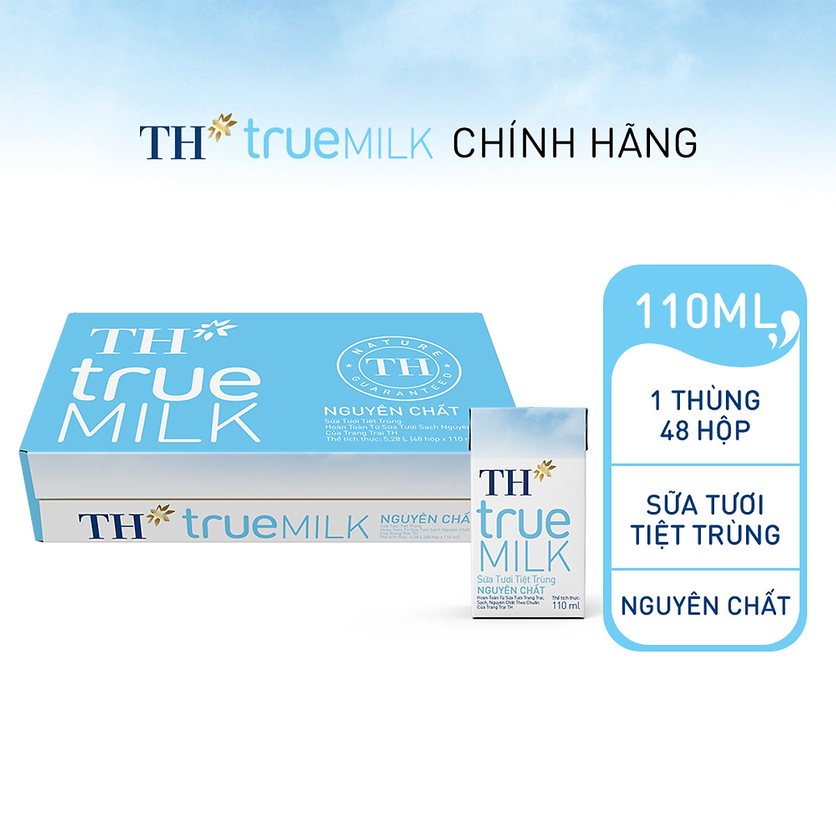 Thùng 48 hộp sữa tươi tiệt trùng TH true MILK nguyên chất 110 ml (110 ml x 48)