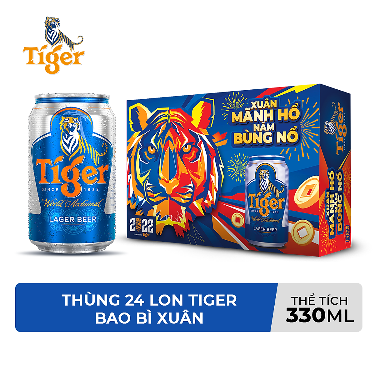 Mua Thùng 24 lon bia Tiger 330ml Bao bì Xuân