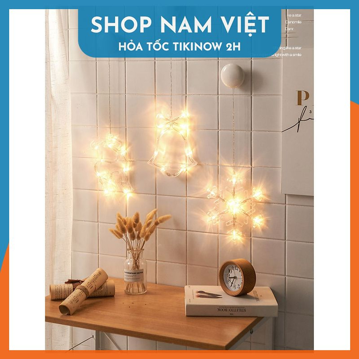 Dây Đèn Led Treo Hình Bông Tuyết, Chuông, Trăng Sao Trang Trí Giáng Sinh - Chính Hãng NAVIVU