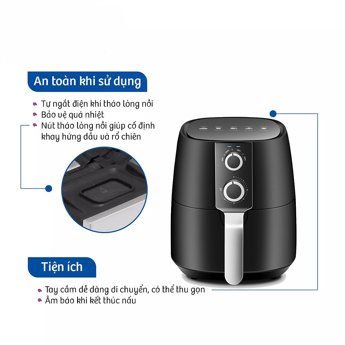 Nồi chiên không dầu camel, nồi nướng cơ dung tích 6 lít công suất lớn tiết kiệm điện 5.0