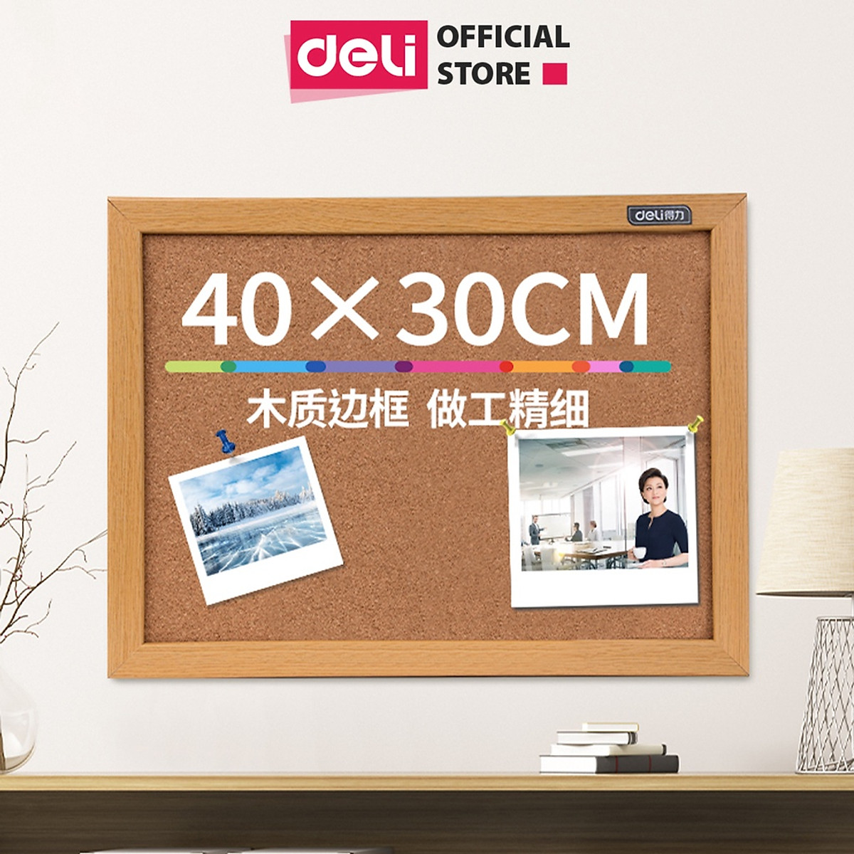 Bảng Ghim Lie Gỗ Bần Khung Gỗ Kết Hợp Bảng Từ Trắng Bút Lông Deli - Treo Dán Tài Liệu Bảng Note Treo Tường Dán Ghi Chú Thông Báo Tranh Ảnh Tặng Kèm Phụ Kiện - Nhiều kích cỡ