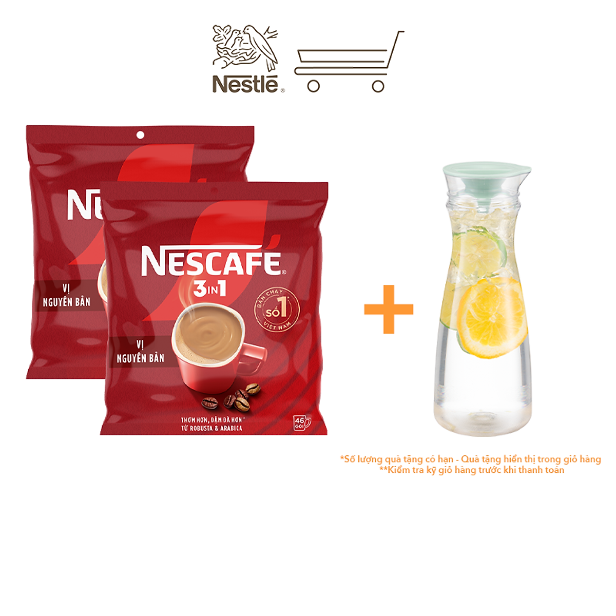 Combo 2 Bịch Cà phê Hòa tan NESCAFÉ VỊ NGUYÊN BẢN 46 gói Đậm Thơm Hoàn Hảo