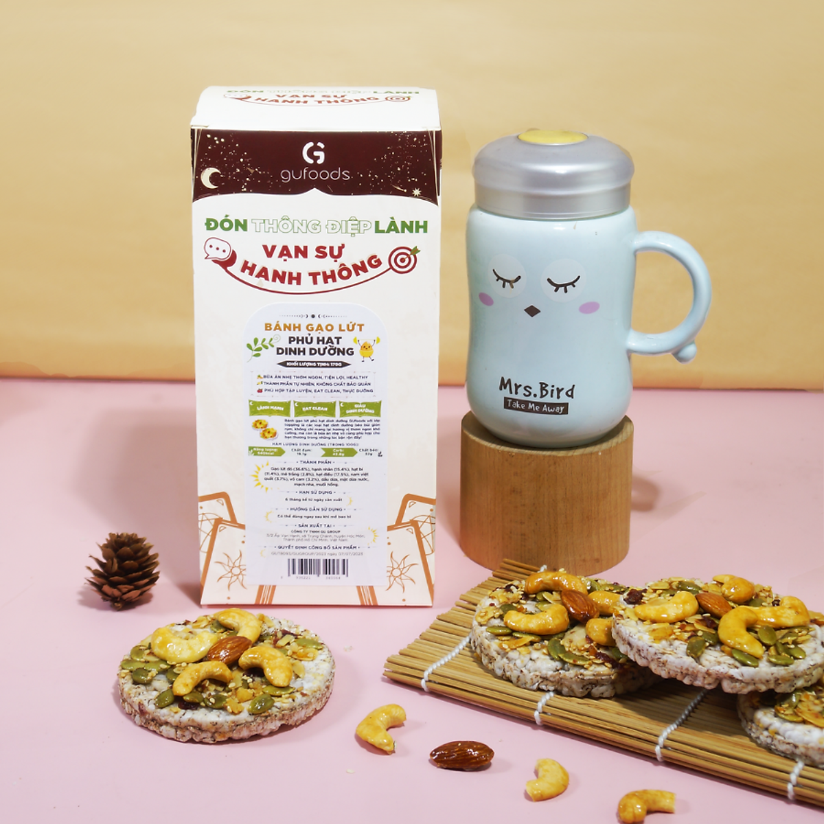 Bánh gạo lứt phủ granola siêu hạt GUfoods - Bữa ăn nhẹ tiện lợi, Giàu dinh dưỡng, Ăn vặt healthy, Nạp nhanh năng lượng, Ăn kiêng, Eat clean, Thuần chay