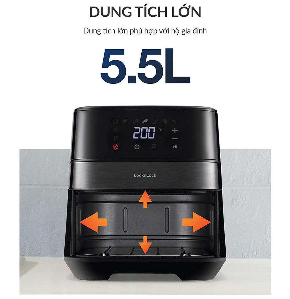 Nồi chiên không dầu LocknLock EJF284BLK (5.5 Lít) - Hàng chính hãng