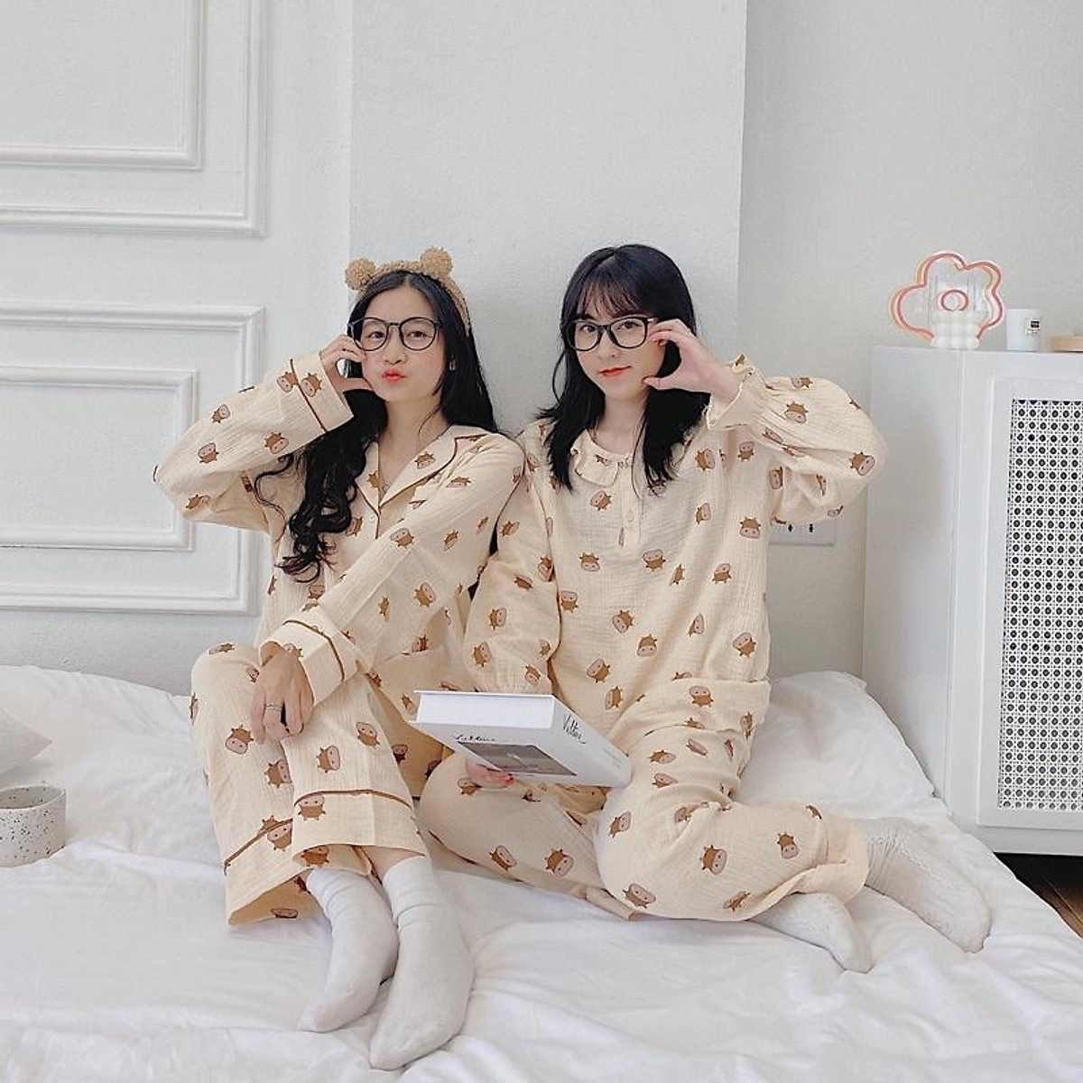Giảm giá Order bộ đồ ngủ style Hàn Quốc cho bạn nữ mùa thu đông hàng quảng  châu loại đẹp Funny shop  BeeCost