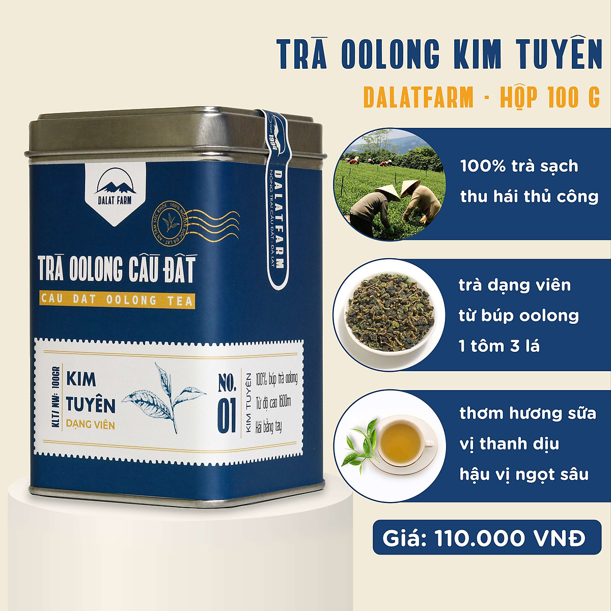 Trà Oolong Kim Tuyên Cầu Đất - Hộp 100 g DalatFarm
