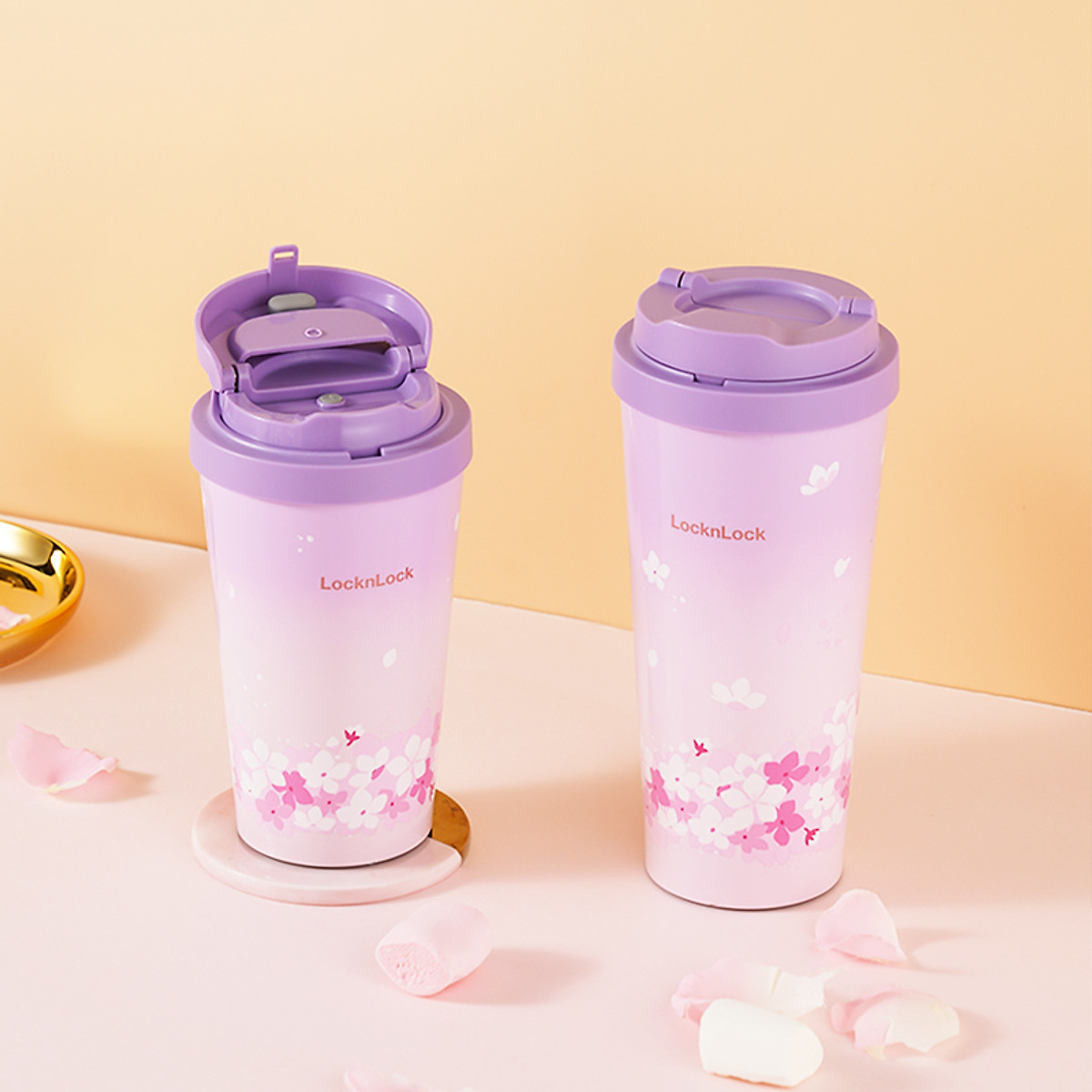 Ly Giữ Nhiệt Lock&Lock Energetic One Touch Tumbler LHC3249 (550ml) - Hàng Chính Hãng, Bằng Thép Không Gỉ Inox 316L, Nắp Mở Một Chạm, Tặng Ống Hút Và Cọ Rửa