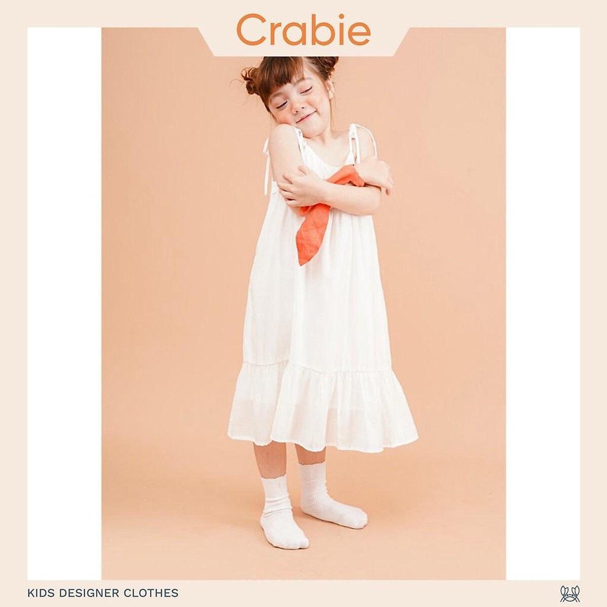 Váy bé gái CRABIE hai dây lụa cotton mùa hè mát mẻ cho bé từ 3,