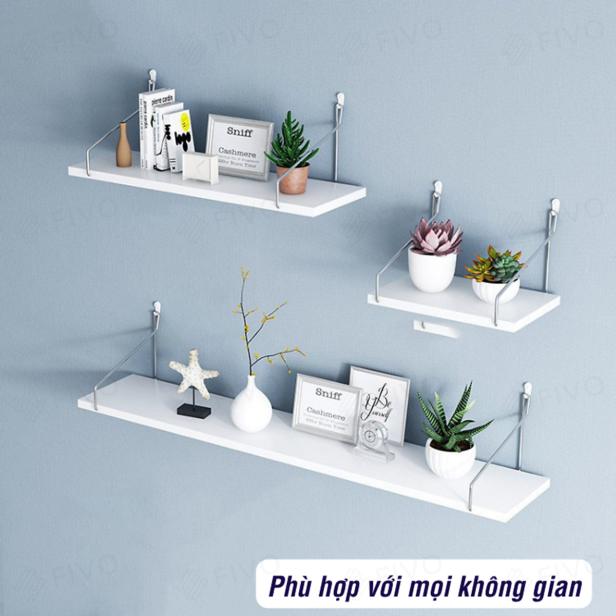 Giá Sách Treo Tường Trang Trí FIVO Mã FB40 Không Cần Khoan Tặng Kèm Đinh 4 Chân Chịu Lực Lên Đến 10KG Với Móc Inox Dễ Dàng Gắn Lên Tường