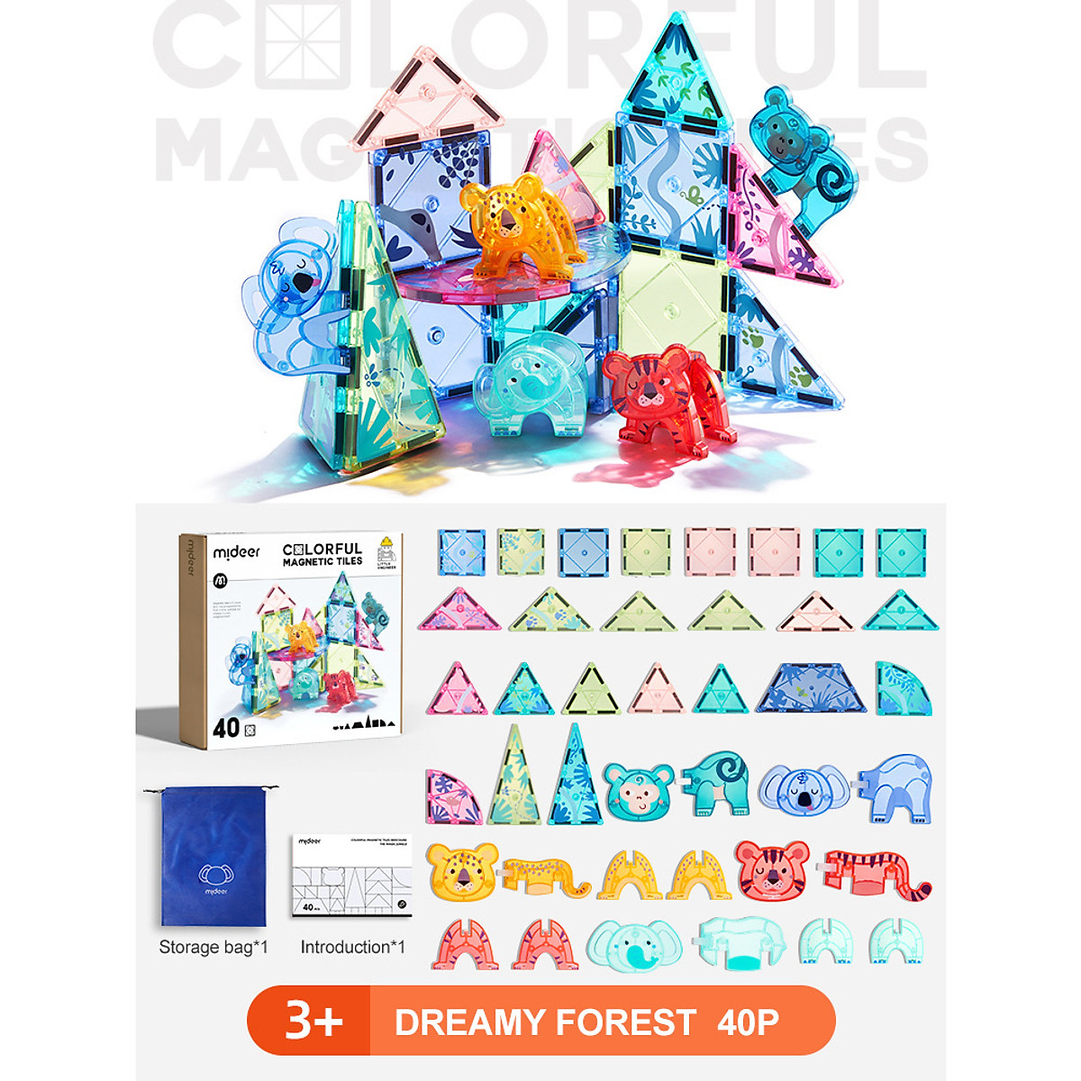 Đồ chơi xếp hình nam châm ánh sáng cầu vồng Mideer Colorful Magnetic Tiles cho bé từ 3 tuổi trở lên