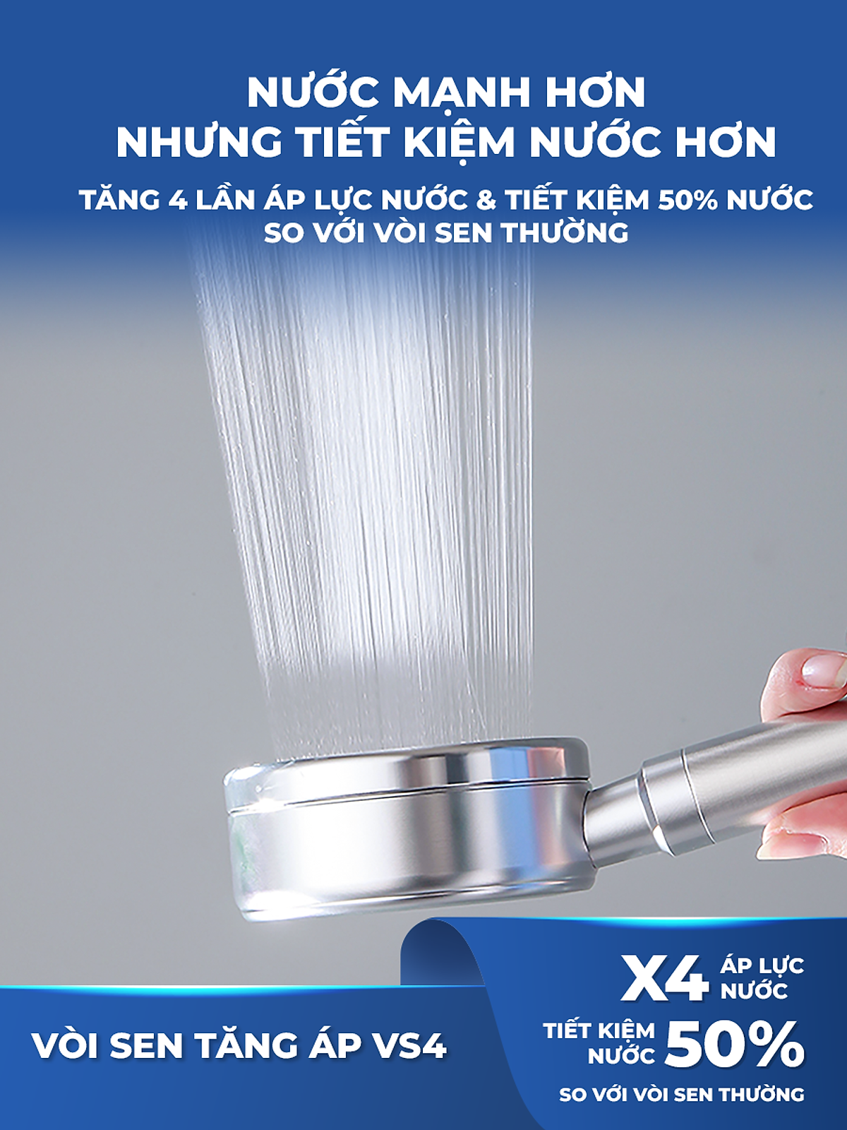 Vòi hoa sen tăng áp Luva VS4, tăng áp lực nước, hàng chính hãng